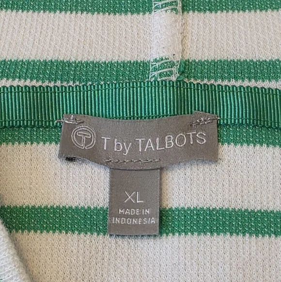 T by Talbots Green Volley Stripe Hooded Ribbed Pullover Hoodie Size XL - Picture 5 of 8